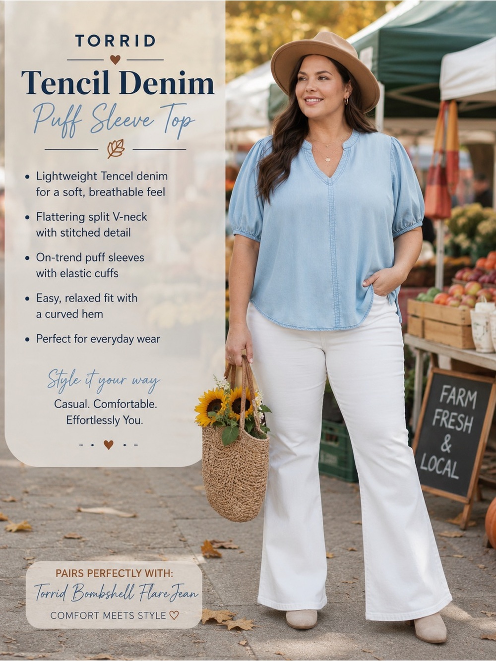 torrid Light Blue Tencel Denim Puff Sleeve Top